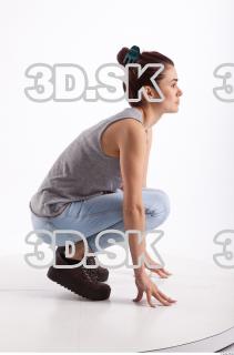 Kneeling photo references of Molly blue jeans womna singlet 0007